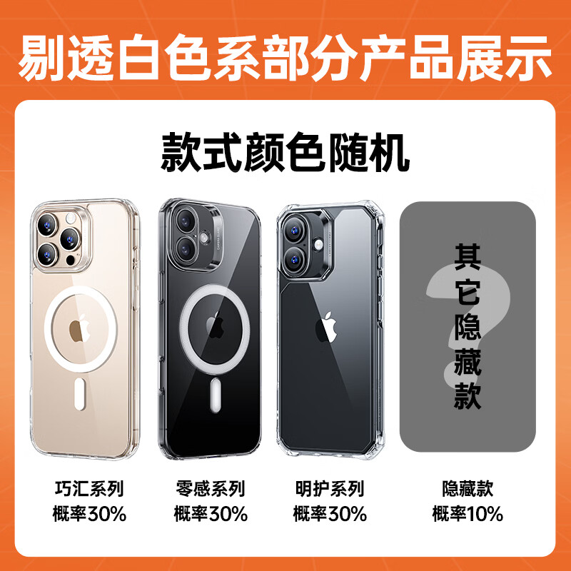 亿色【苹果手机壳盲盒】适用苹果16promax/15/14/13/12pro手机壳透明保护壳超薄磁吸全包防摔ins男女款 白色系盲盒 苹果15ProMax【随机2个装丨60%磁吸】