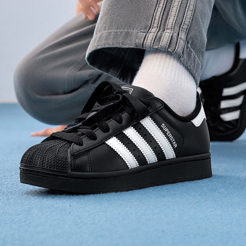 阿迪达斯（adidas）三叶草小黑鞋白标贝壳头潮流男女系带板鞋运动鞋JH9977