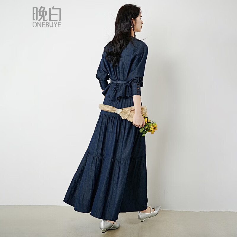 晚白【新品】2026年春款经典休闲牛仔色半裙松紧腰显瘦百搭大摆半身裙 丹宁兰 XL