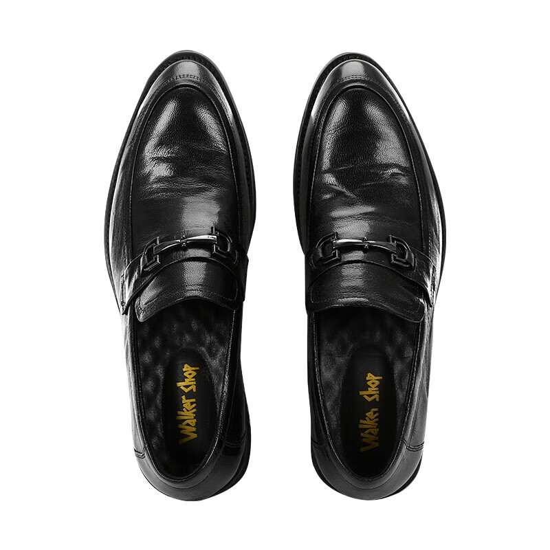 Walker Shop皮鞋男款商务皮鞋2026新款透气软底休闲皮鞋时尚一脚蹬通勤乐福鞋 高档黑色【品牌男鞋 礼盒包装】 41