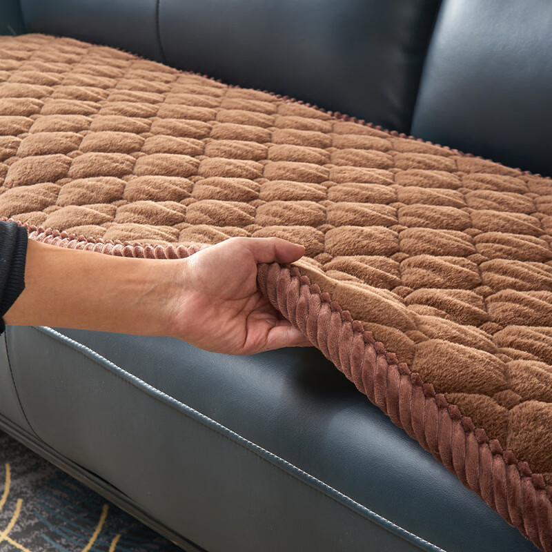 正圣加厚毛绒三人位沙发垫子沙发巾轻奢2025年流行皮沙发专用垫 兔毛宽边-咖啡色【加厚款】 1cm*1cm 定制联系客服改价（不可退换）
