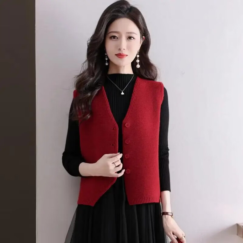 【爆款热卖】针织毛线马甲女外穿新款配裙子叠穿坎肩短款毛衣背心 红色 【加厚保暖】 XL （120-130斤）