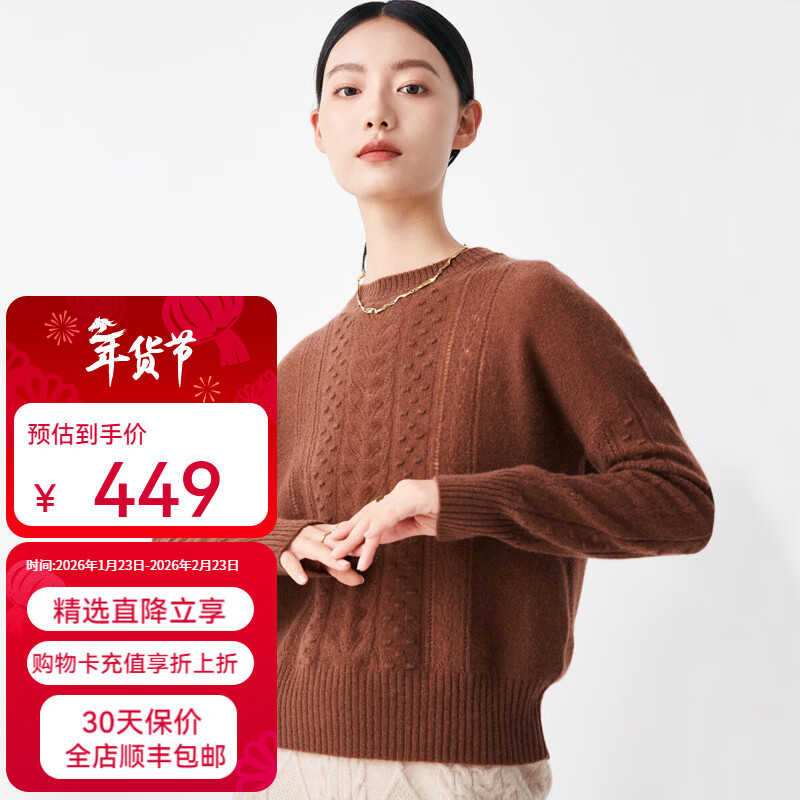 帕罗（PALUOPO）【100%山羊绒】秋冬镂空绞花设计淑女宽松气质针织羊绒衫女 摩卡色 L 105