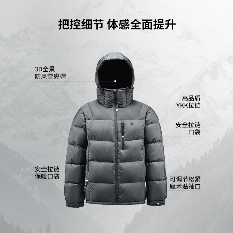 君羽反季羽绒服男800高蓬松度鹅绒冬季连帽短款加厚鹅绒服外套 深灰色 3XL (推荐186-200斤)