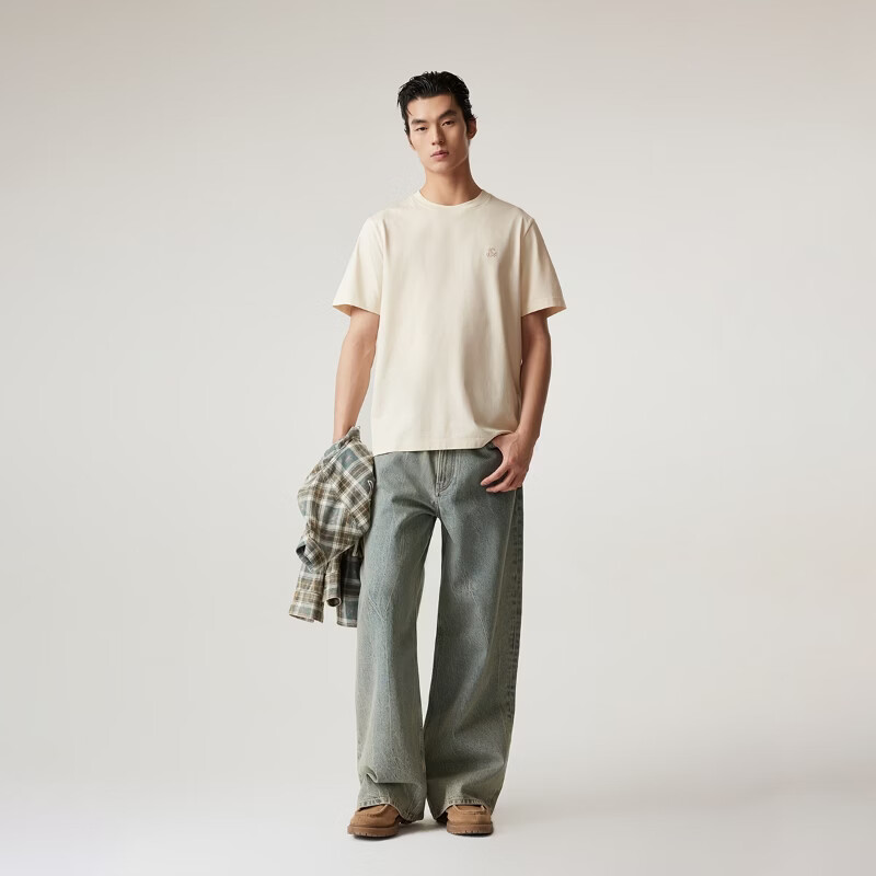 杰克·琼斯(JACK&JONES)26年男装新款【凉感】短袖T恤男士简约纯色透气打底耐洗半袖 A05乳白色 常规 XXS (160)