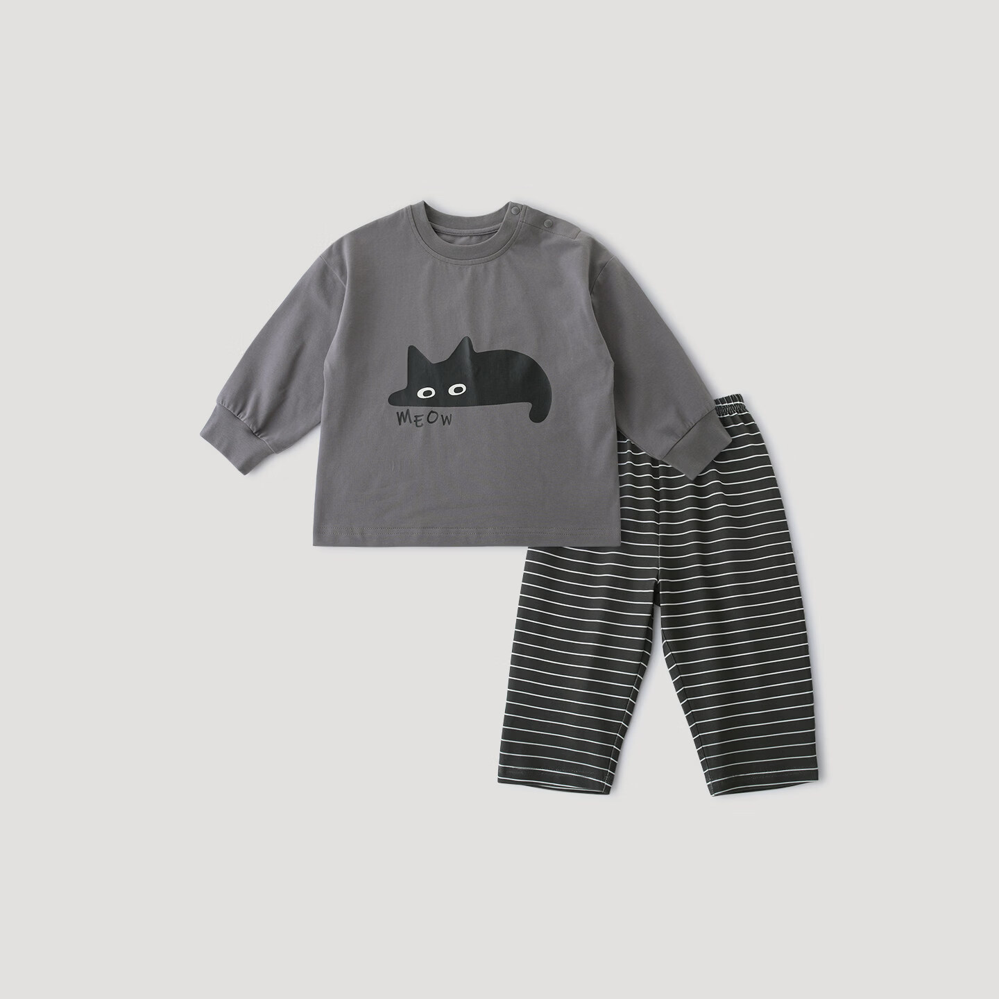 巴厘小猪男童套装春秋超萌可爱女童家居服儿童睡衣春季婴幼儿衣服宝宝春装 太空灰 90