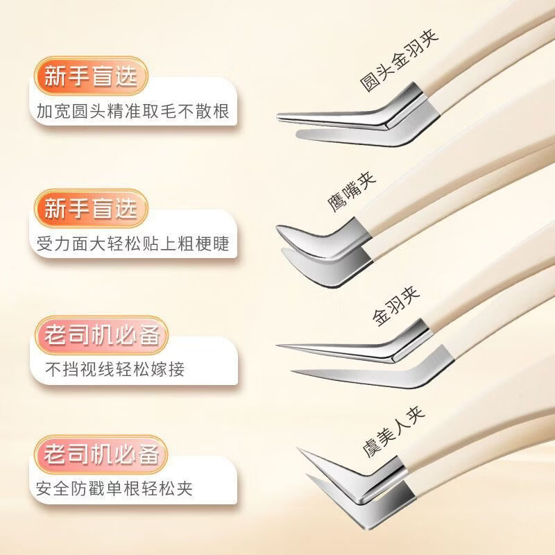 【工厂直发】高精密假睫毛镊子嫁接初学者鹰嘴夹睫毛镊子圆头金羽 渐变粉【超值特惠】金羽夹+广角夹 1个 无规格
