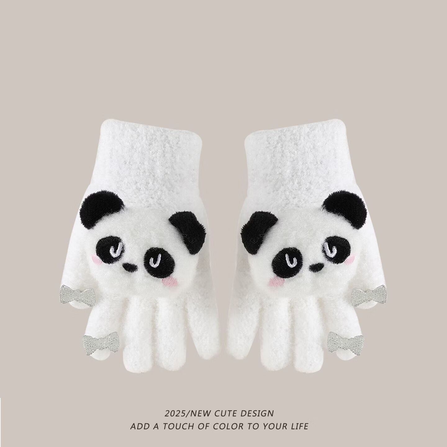 小红书同款五指女孩宝宝冬天加厚AA 熊猫2-8岁 儿童毛绒手套可爱又保暖 京东折扣/优惠券