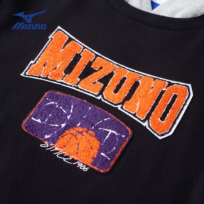 美津浓(MIZUNO)儿童卫衣连帽套头假两件时尚春秋百搭简约男女中大童 黑色 140 cm (建议身高135-145cm)