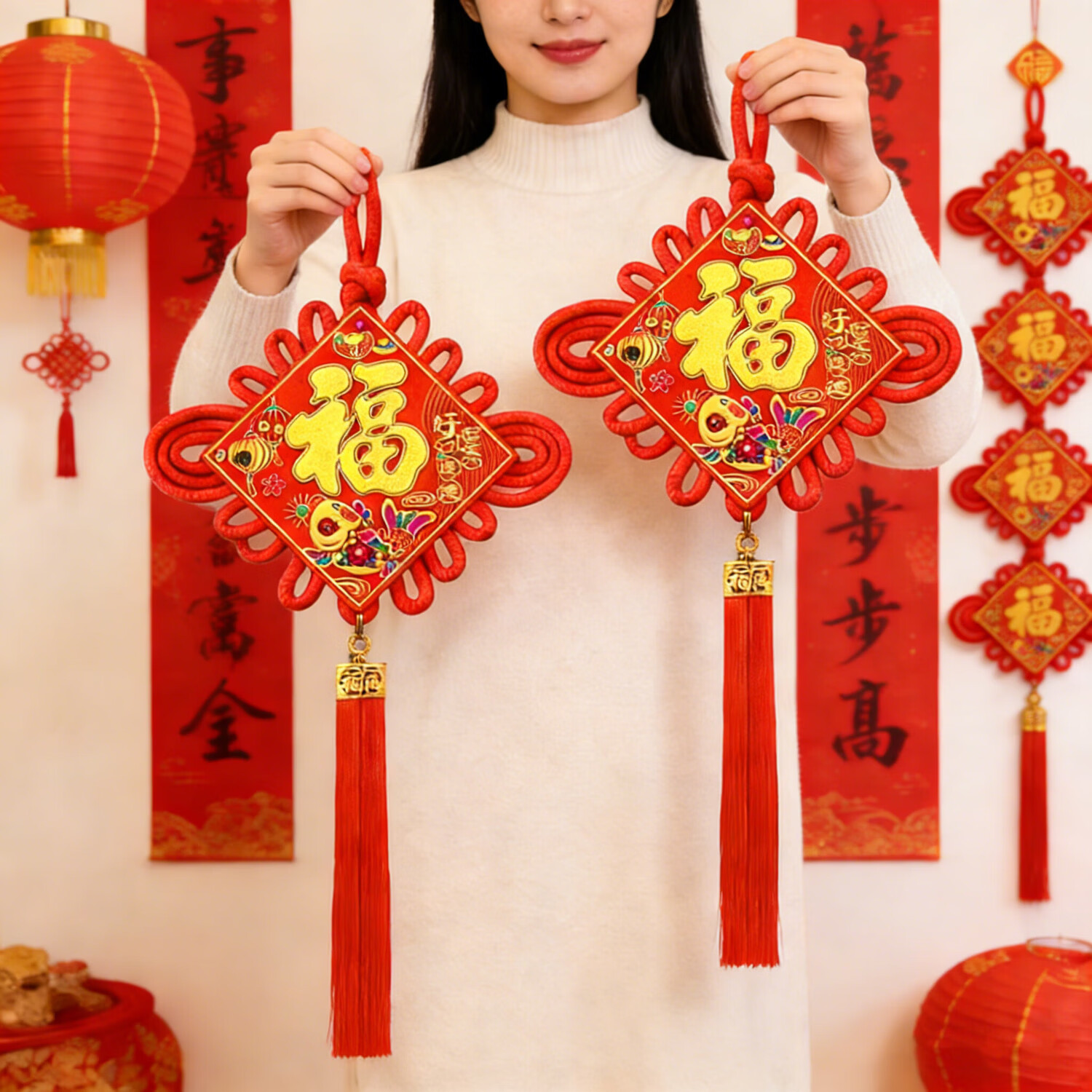 阿宝丽中国结对联电视背景墙福字挂件乔迁新居客厅入户门装饰新中式一对