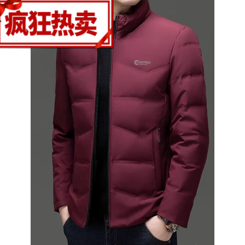 范西奢羽绒服男款2025年新款冬季短款修身保暖立领防风冬装外套防寒服 红色 3XL 190165-180斤