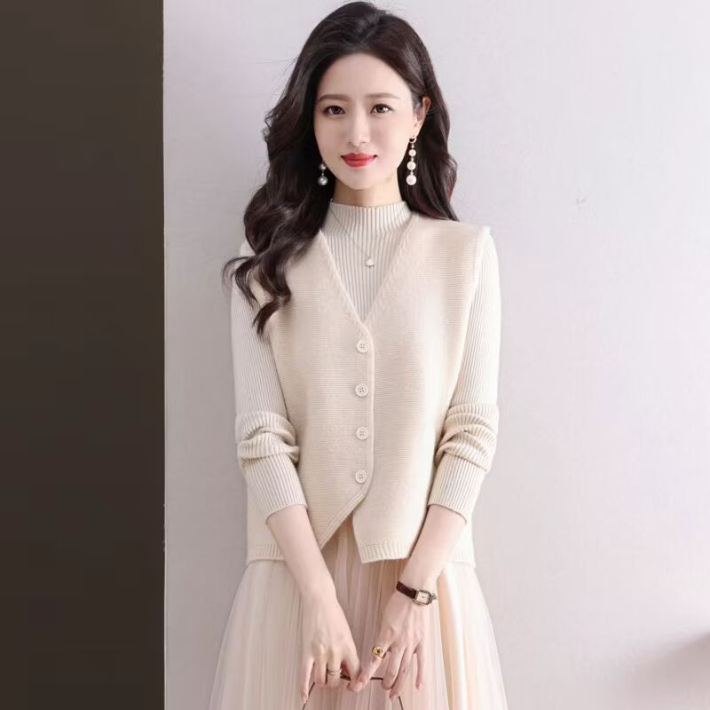 【爆款热卖】针织毛线马甲女外穿新款配裙子叠穿坎肩短款毛衣背心 米色 【加厚保暖】 2XL （推荐131-140斤）