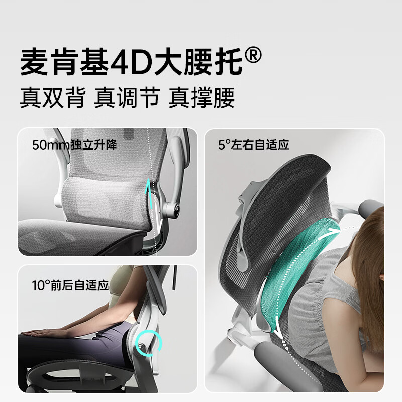 黑白调P2Pro二代人体工学椅电脑椅护腰办公椅人工力学座椅电竞椅4D腰托 P2Pro二代霜白 4D腰托+3D颈枕