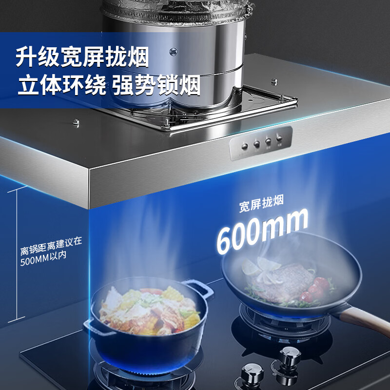 保力克出租屋简易安装油烟机大吸力抽油烟机家用厨房强力排油烟机顶侧双吸抽烟机 【基础款】201不锈钢7寸拢烟罩+【2米管】