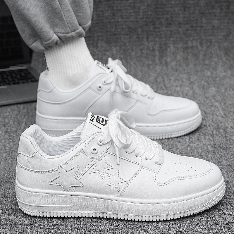 西域骆驼（VANCAMEL）男鞋板鞋男低帮休闲鞋运动鞋轻便百搭鞋子皮面黑白熊猫dunk小白鞋 【官方正品 质量保证】白色配色 40