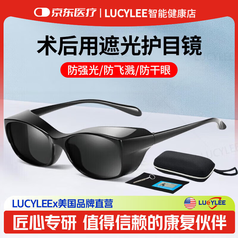 LUCYLEE美国术后专用眼镜防护眼罩干眼症变色护目镜防蓝光近视手术遮光 亮黑灰-全包围【偏光/眼部术后遮光】