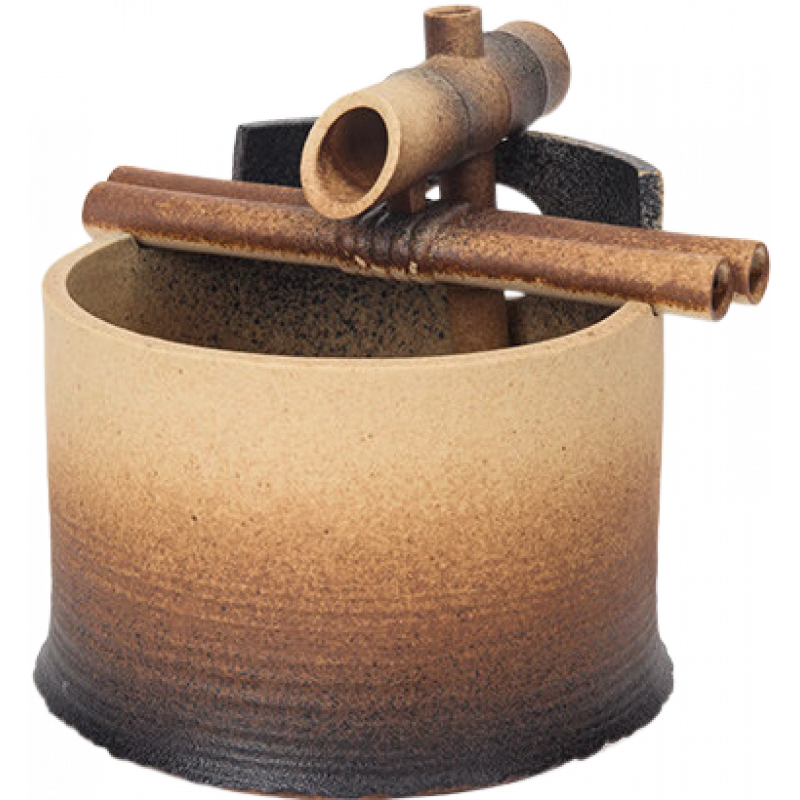 萬(wàn)仟堂（Edenus）陶瓷水循環(huán)流水?dāng)[件辦公桌裝飾中式噴泉竹語(yǔ)流水器 【竹語(yǔ)】黃砂釉+黑鐵釉，配送水泵