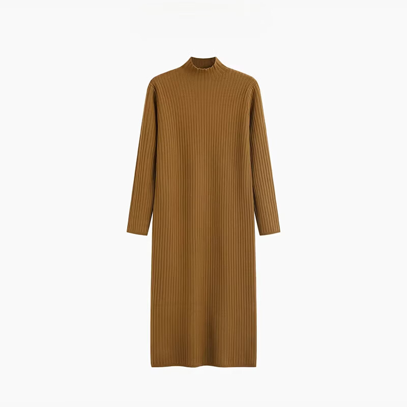 MONZO国际一线品牌半高领针织打底连衣裙女长款春季季配大衣修身内搭过 杏色 S 100斤内