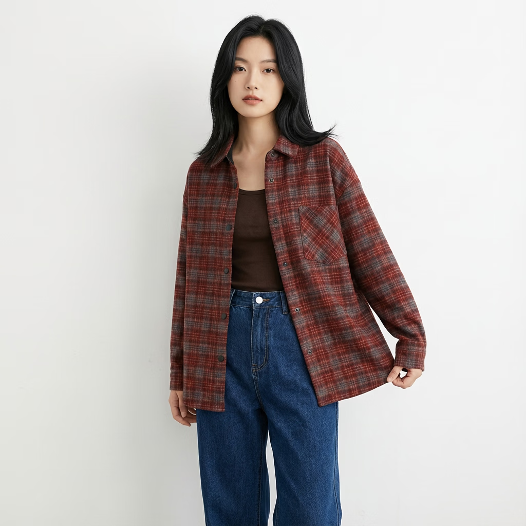 KEFENGE【小敏专属】磨毛加厚格子衬衫男女长袖秋冬装新款保暖加厚511021 咖格色 均码