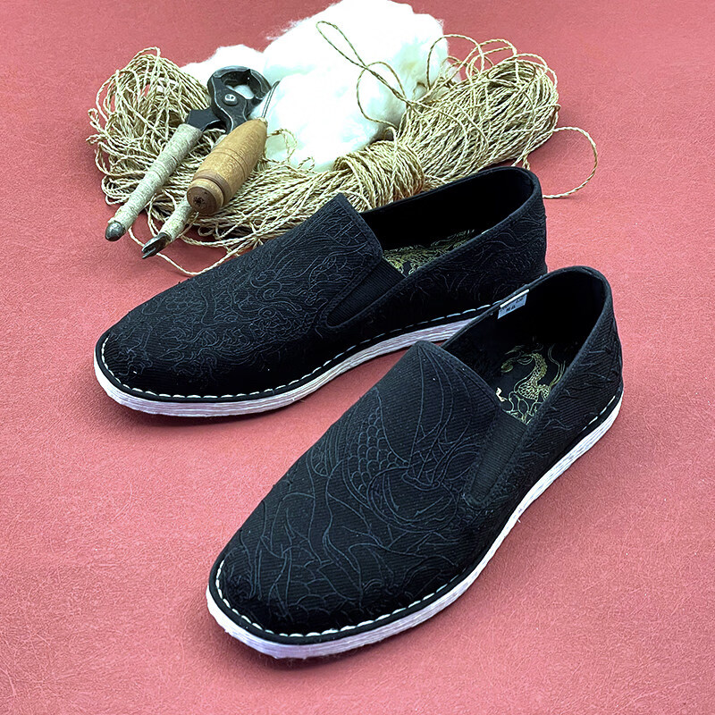 內(nèi)聯(lián)升大內(nèi)聯(lián)升布鞋男鞋春季手工千層底布鞋男卯足繡花布鞋 黑紋 40