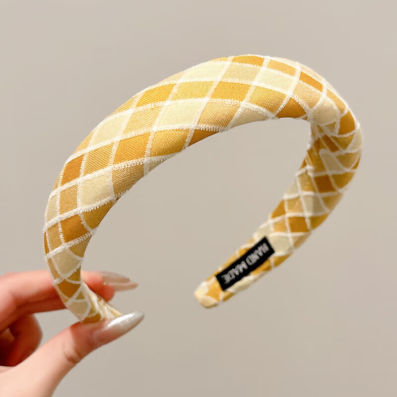 【精选品质】2026新款海绵格纹高颅顶宽边发箍女复古风压发头箍高 4#黄色发箍 京东折扣/优惠券