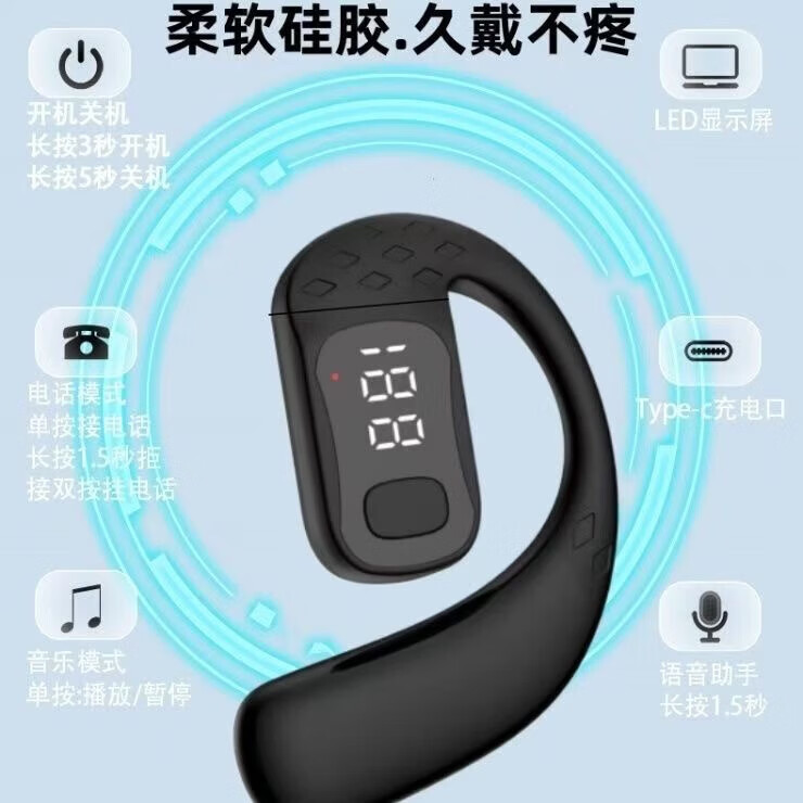 鑫羽音【甄选好物】【左右耳均可佩戴】2025新款无线蓝牙耳机开放式气骨传导超长续航耳挂式户外运动开车 白色【HiFi超清音效+超长续航】 手机通用