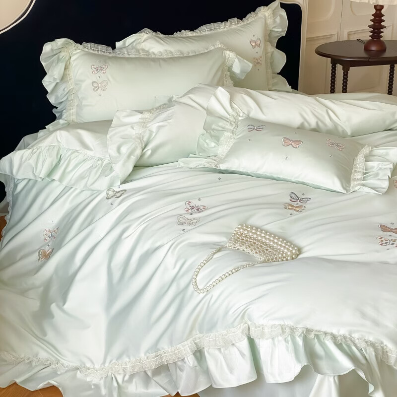 ROLAND LIVE长绒棉绣花四件套法式蕾丝花边被套床单全棉公主风床笠床上用品 FOR 长绒棉四件套-月光蝶舞 1.5米床 床单款 【被套200*230cm】