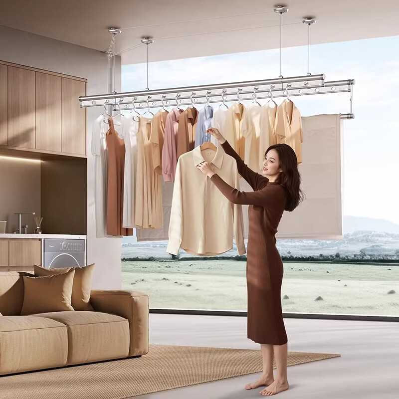 好太太京选升降晾衣架手摇阳台双杆晾衣杆顶装手动式家用晒衣架凉衣架 银色2.0双杆 商家包安装