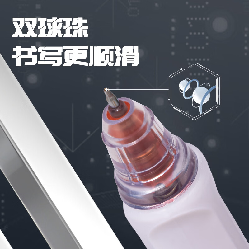 得力【六边形战士】消音式静音按动直液笔速干按动式直液式走珠笔大容量中性笔双球珠ST头黑笔水笔软胶 【5支/盒】消音按动速干直液-书写红色