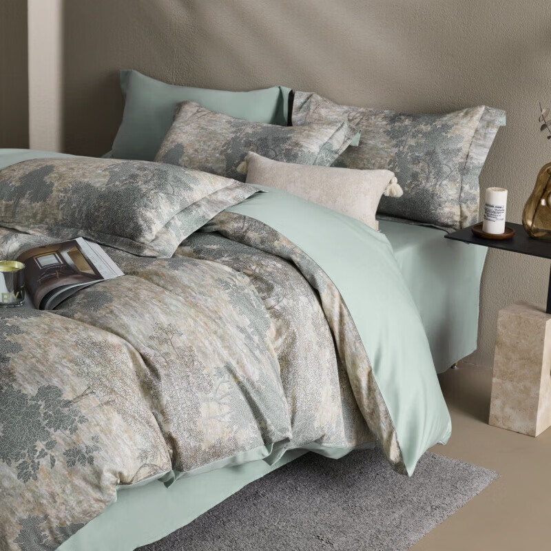 水星家纺床上四件套60支新疆长绒棉贡缎纯棉轻奢床单被套床上用品 枕畔森光 床单款 2.0m四件套