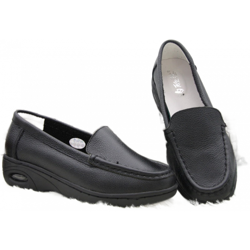 內(nèi)聯(lián)升內(nèi)聯(lián)盛女鞋氣墊護(hù)士鞋春秋女鞋黑色平底牛皮系帶護(hù)士鞋1340C 黑色 35