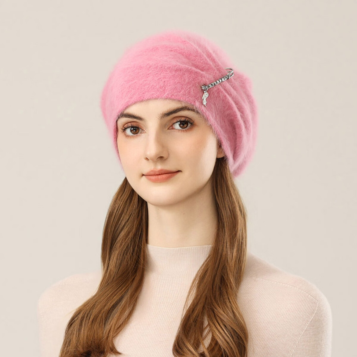 S·LABELLE【法国品牌】拉贝儿秋冬轻奢女士气质优雅针织帽送礼生日礼袋 桃粉 56-58cm