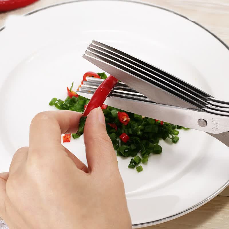 【优选直发】厨房多功能不锈钢三层五层葱花剪刀紫菜碎食剪强力多 五层绿色（插卡装