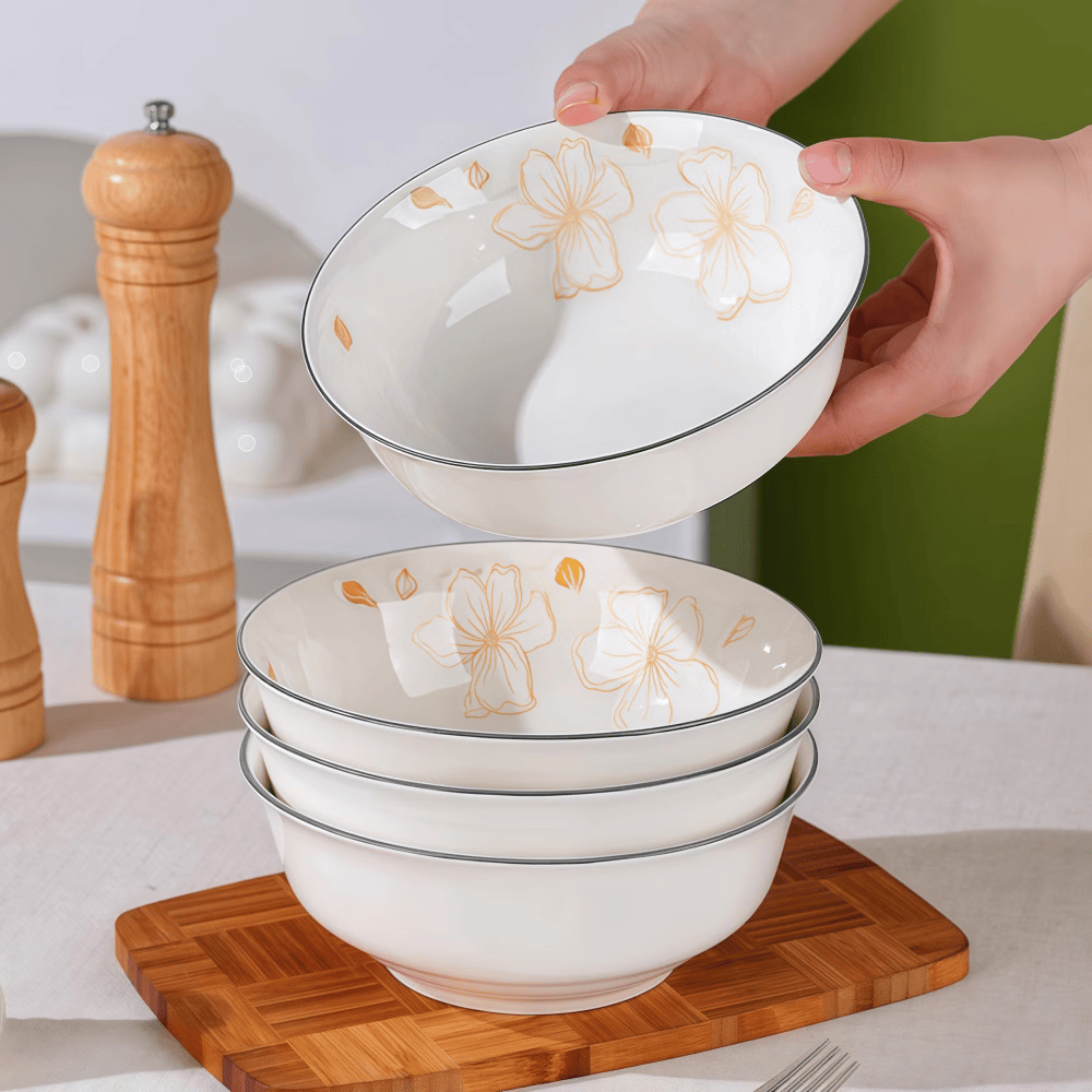 咏幻7英寸大号吃面碗家用陶瓷饭碗釉下彩瓷碗泡面碗汤碗新款套装餐具 黄金叶7英寸华宝碗 1个