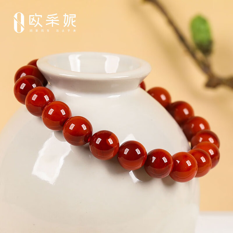 欧采妮(OUCERNY)南红手串奢藏级天然凉山妖花牛血红满色满肉火焰纹玛瑙大圆珠手链 天然南红 10M+