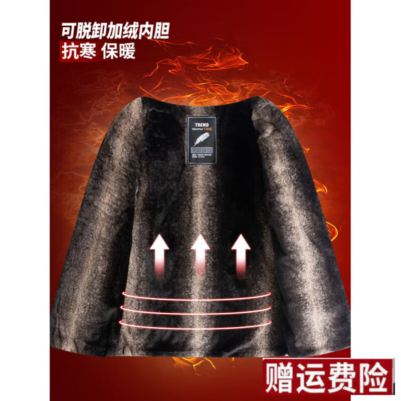 KBXNG劲霸男士爸爸冬装外套中老年人棉衣加绒加厚中长款棉袄冬季 黑色【加绒加厚丨毛领内胆可拆】 5XL 200