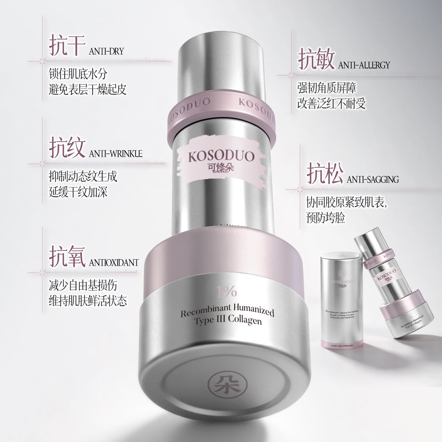 可修朵KOSODUO【女神节礼物】重组胶原焕活修护弹润精华液-套装100ml 重组Ⅲ型胶原蛋白1%高浓净添加量 正装40ml*2+小样10ml*2