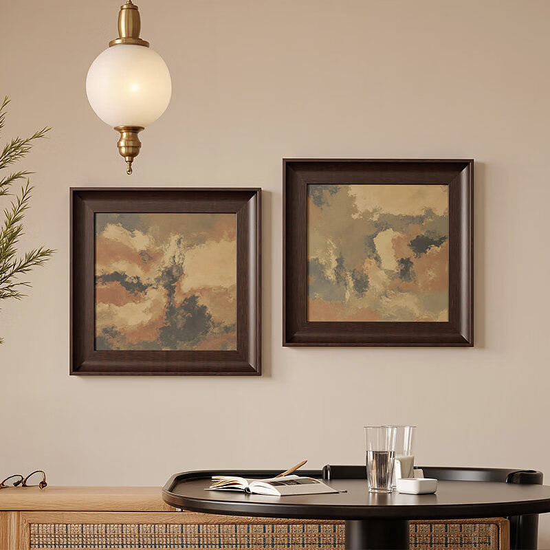 诗元新中式复古相框挂墙客厅玄关装饰画框装裱框8寸方框空框4k壁挂16K 咖啡色 正方形5寸摆挂两用【可放尺寸12.7*12.7cm】