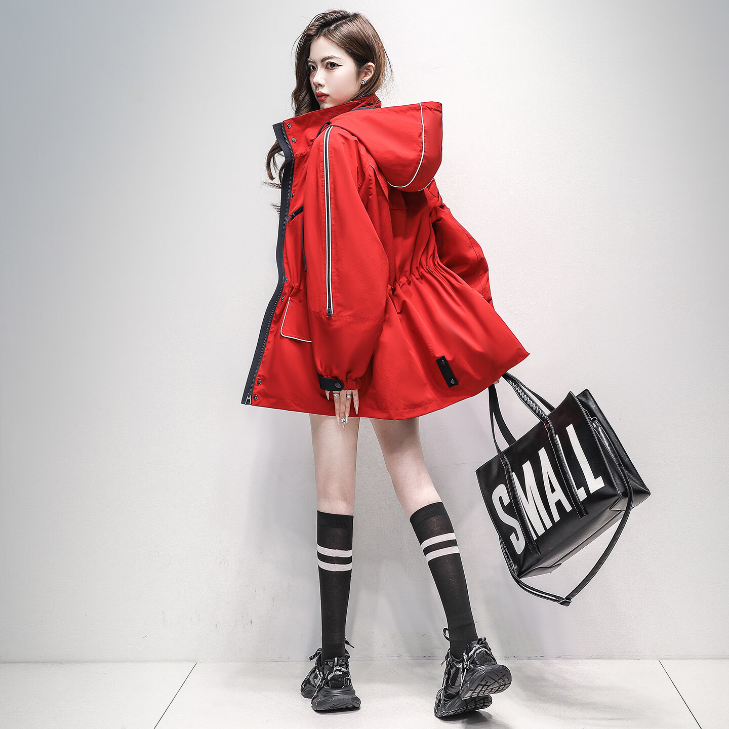 靓丽芭娜（LIANGLIBANA）连帽风衣女2026新款韩版宽松小个子短款上衣休闲户外百搭外套女 米灰 薄款 L