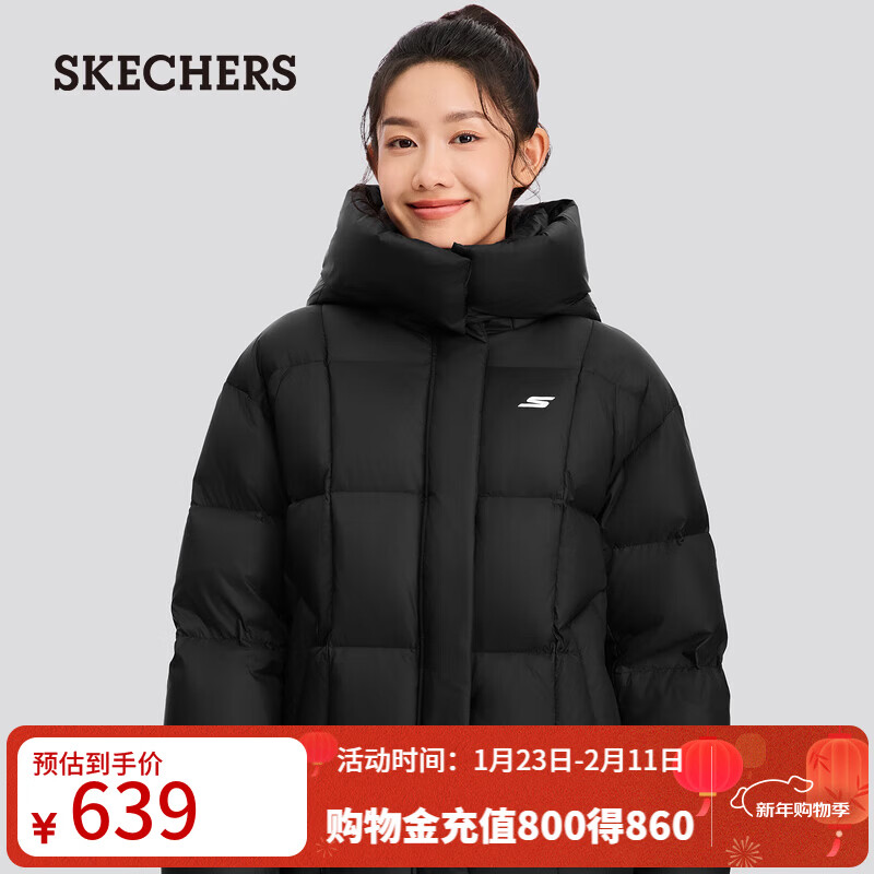 斯凯奇（Skechers）女士梭织短款羽绒外套P425W134 碳黑/0018 L