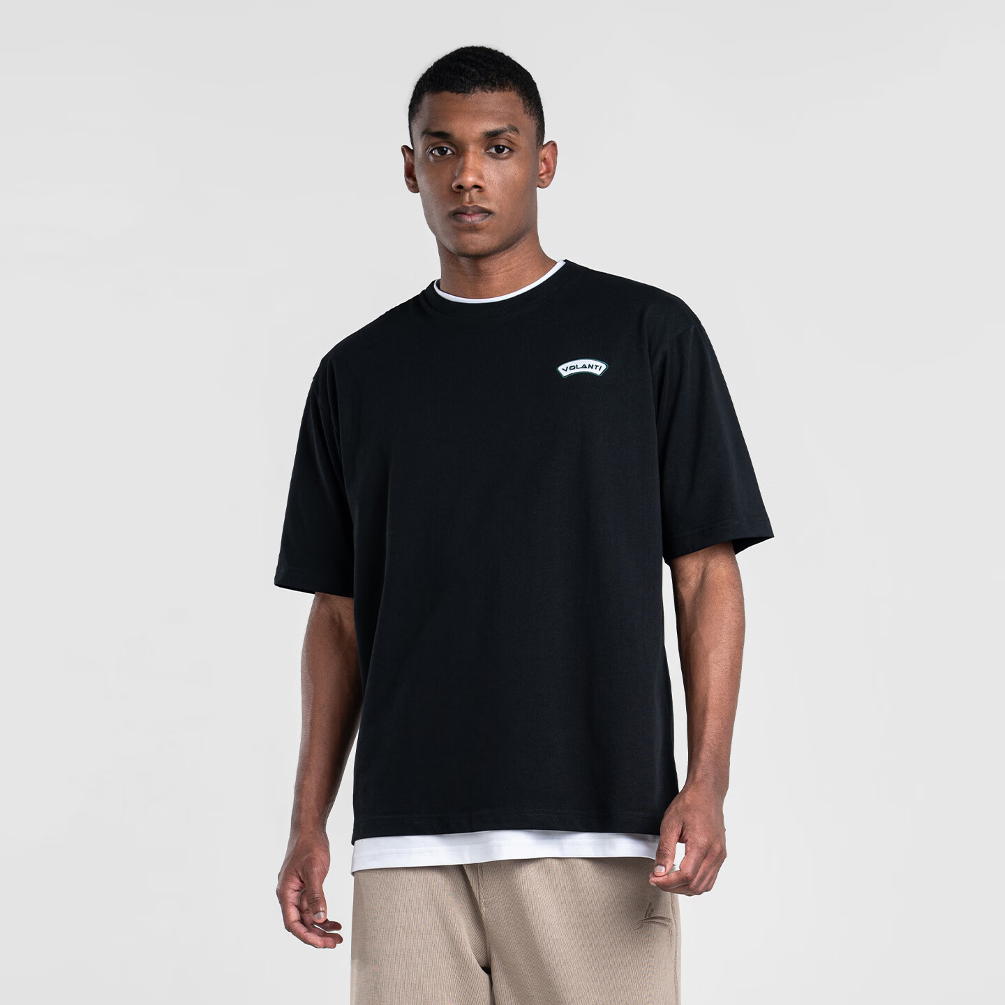 沃兰迪美式纯棉运动短袖圆领半袖T恤速干休闲素色男女同款透气夏季款 黑色 M