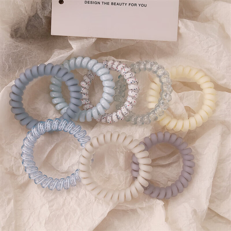 【精选品质】海盐蓝磨砂电话线发圈气质橡皮筋女头绳高弹力耐用无 02 透明浅蓝电话圈