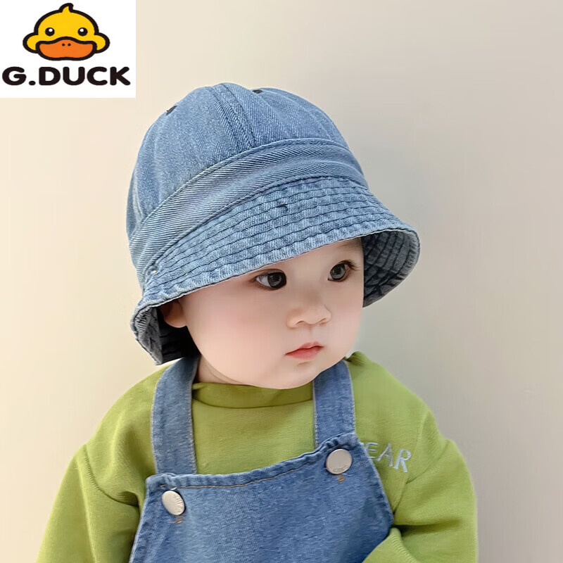 G.duck婴幼儿帽子春秋季儿童牛仔渔夫帽夏韩版潮盆帽宝宝男女童遮阳防晒 浅蓝牛仔 大码52cm/约1.5-4岁