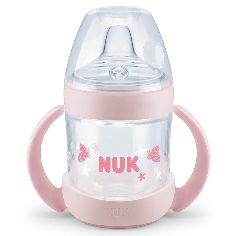 NUK亲感天成超宽口径PP两用学饮鸭嘴杯婴儿儿童宝宝喝水杯6个月以上150ml(装上奶嘴可作奶瓶)粉色