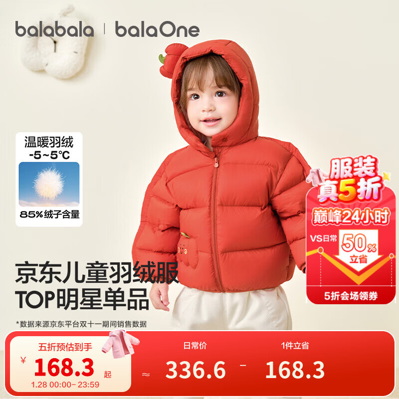 巴拉巴拉童装儿童羽绒服宝宝男女童2025冬装新款婴儿外套保暖上衣泡芙羽绒 红色小南瓜61003-白鸭绒 90 （充绒量71g 适合1-2岁）