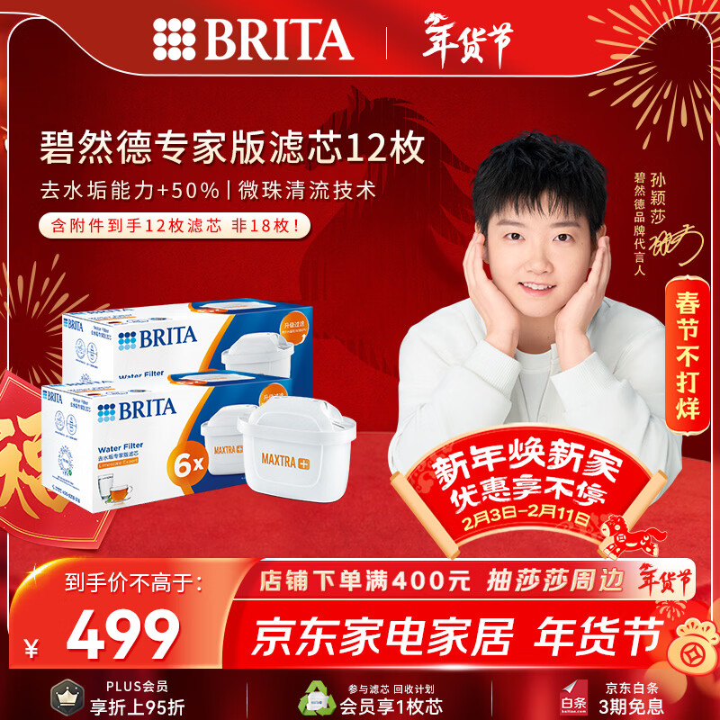 碧然德（BRITA）家用净水壶 滤水壶滤芯 MAXTRA+LE 专家滤芯 12枚装（本品加附件6个共计12个非18枚）