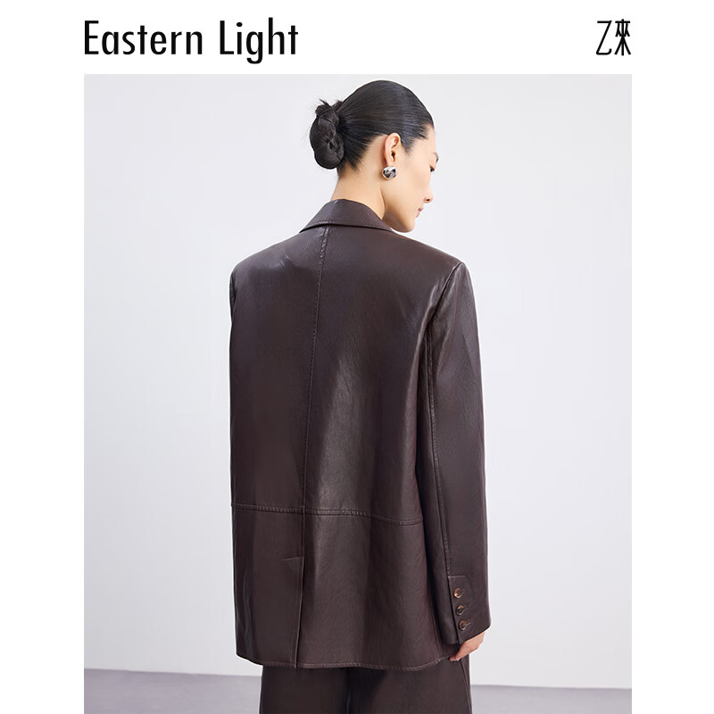 乙来（EASTERN LIGHT）西装外套女新款棕色皮衣宽松夹克上衣春秋款高级感小香风潮流 红棕色 L