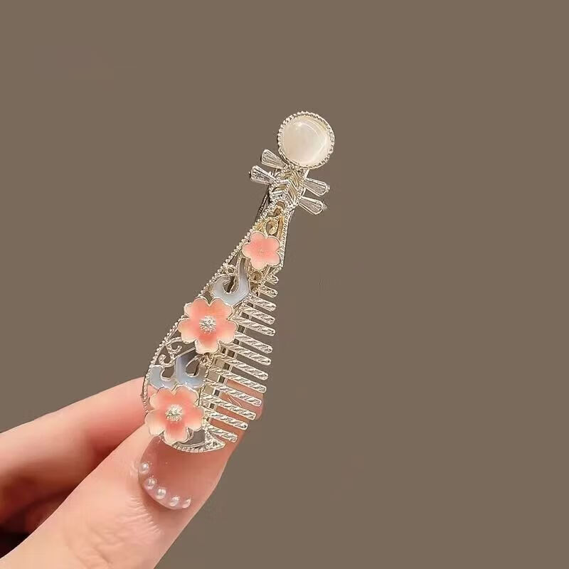 【优选百货】琵琶发夹玫瑰花新中式头饰侧边夹刘海夹碎发夹子女生 绿色玫瑰琵琶发夹（平面玫瑰