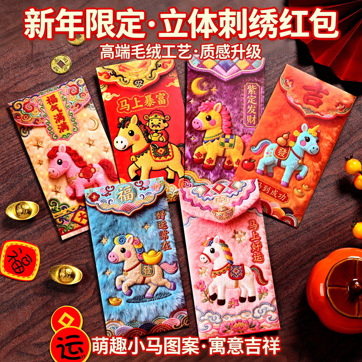 咏幻马年红包故宫手绘镭射利是封国潮爆款结婚过年仪式感压岁包创意潮 爆款+国风刺绣红包 欢喜过大年+1包装[6只]