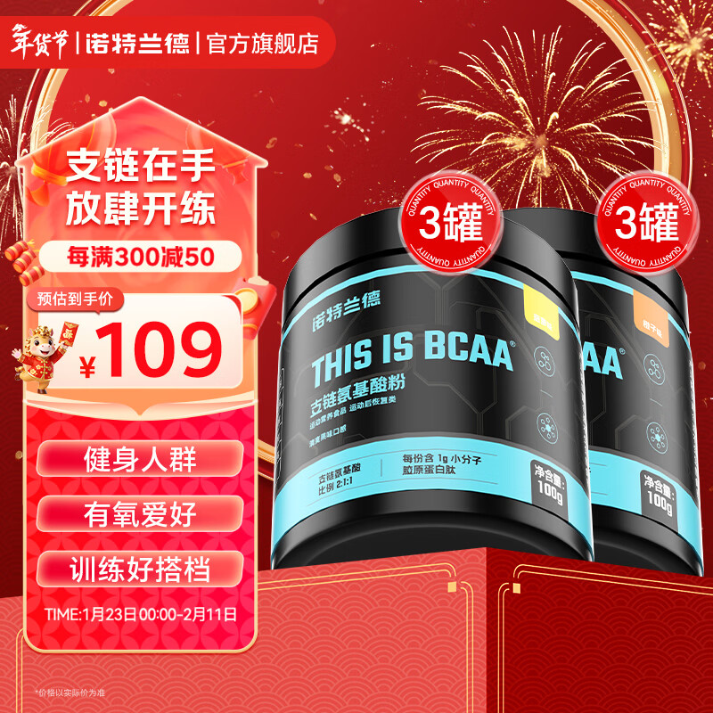 诺特兰德bcaa支链氨基酸运动健身补剂官方旗舰店 100g*6罐 【菠萝味*3+橙子味*3】